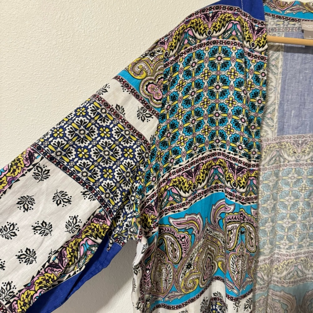 Chico’s Patchwork Linen Duster Kimono Jacket Mult… - image 4